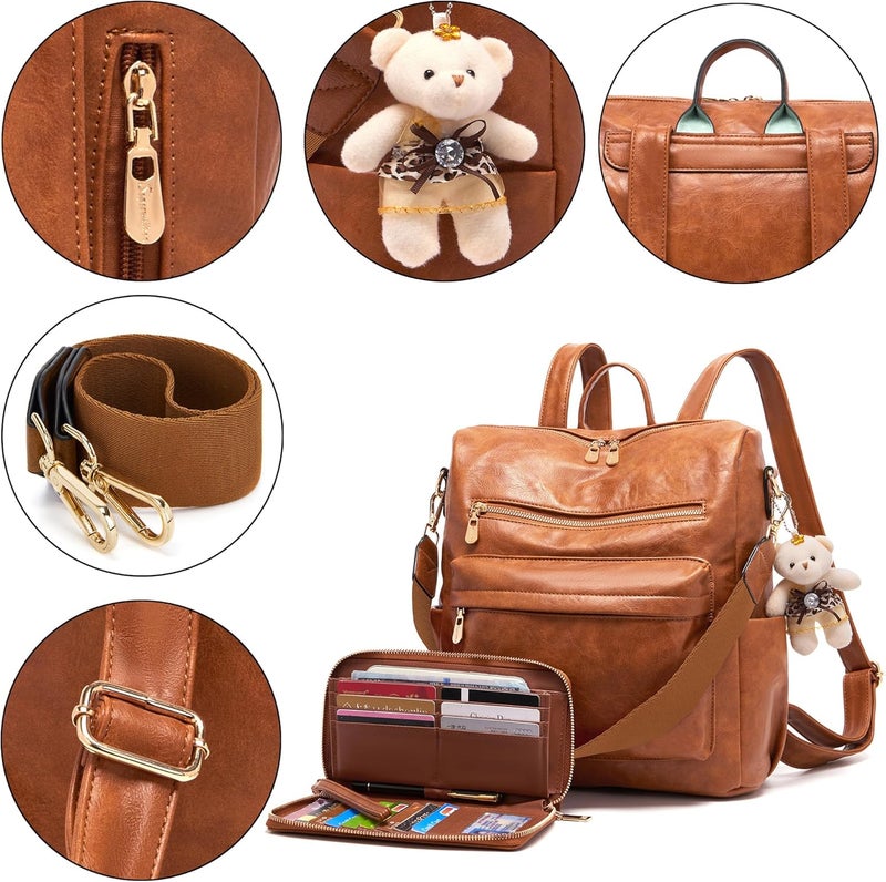 Soperwillton Women Backpack Purse Multipurpose Design Handbags Shoulder Bag PU Leather Travel bag Backpack Set 2pcs - Image 4